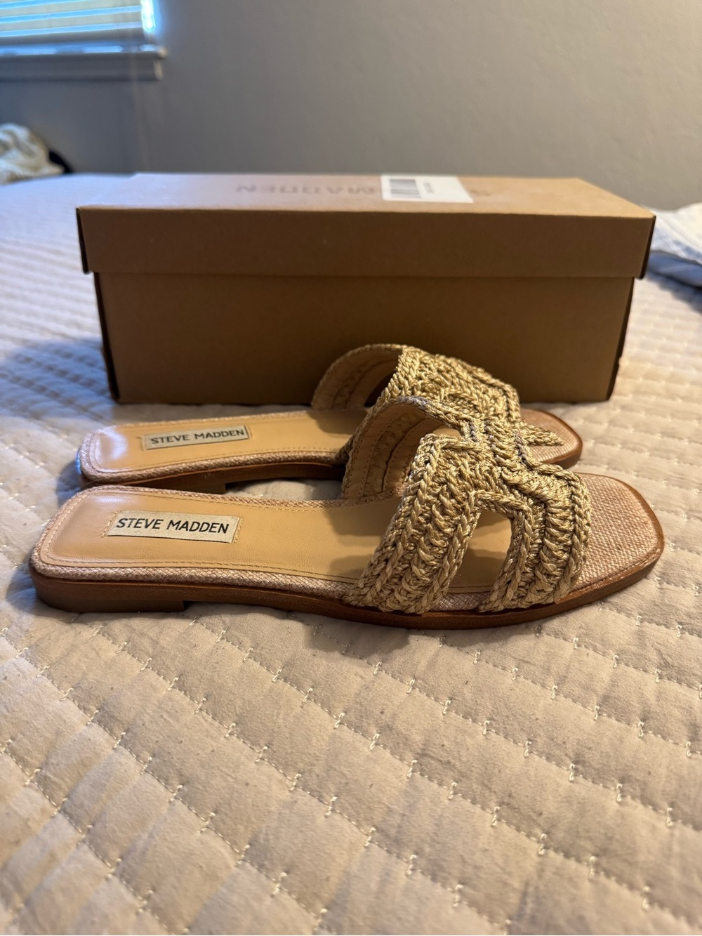 Steve Madden Natural Raffia Slide Sandals